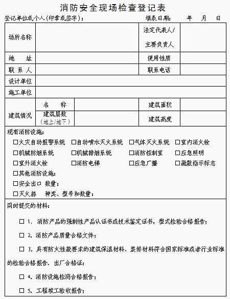 消防安全现场检查登记表